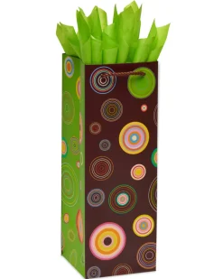 Abacus Circles Beverage Gift Bag with Retro Green Tissue Paper, 1 Gift Bag and 8 Sheets of Tissue Paper
