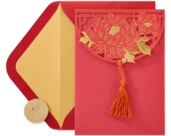 Asian Lasercut Design, Red & Gold Blank Greeting Card