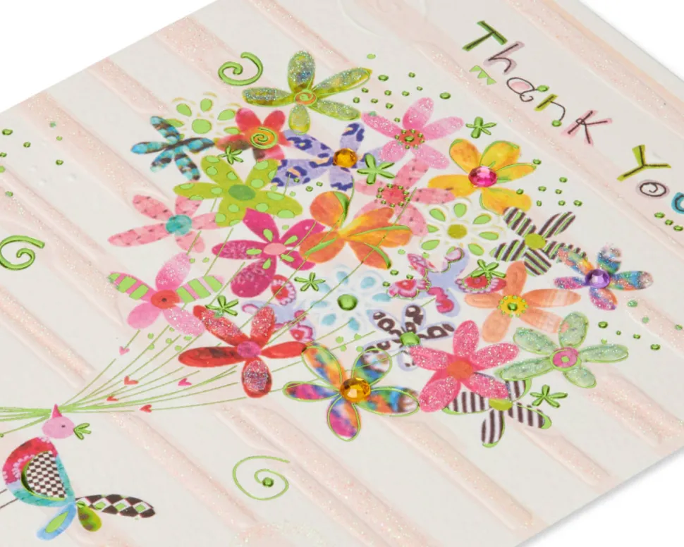 Birdie With Flowers Thank You Greeting Card – Designed by House of Turnowsky