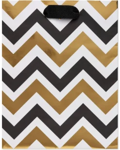 Black and Gold Chevron Medium Gift Bag, 1 Bag