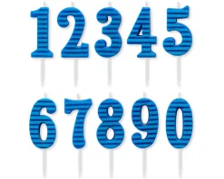Blue Stripes Number Birthday Candles Pack, 10-Count
