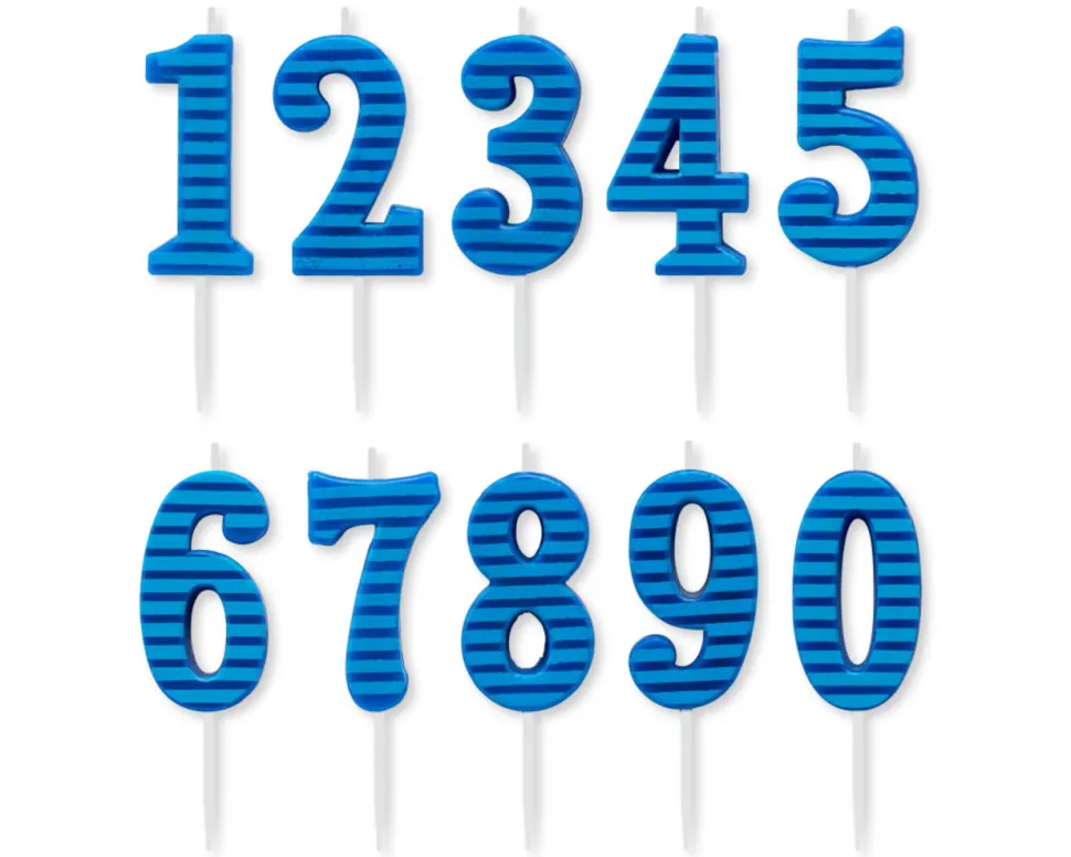 Blue Stripes Number Birthday Candles Pack, 10-Count