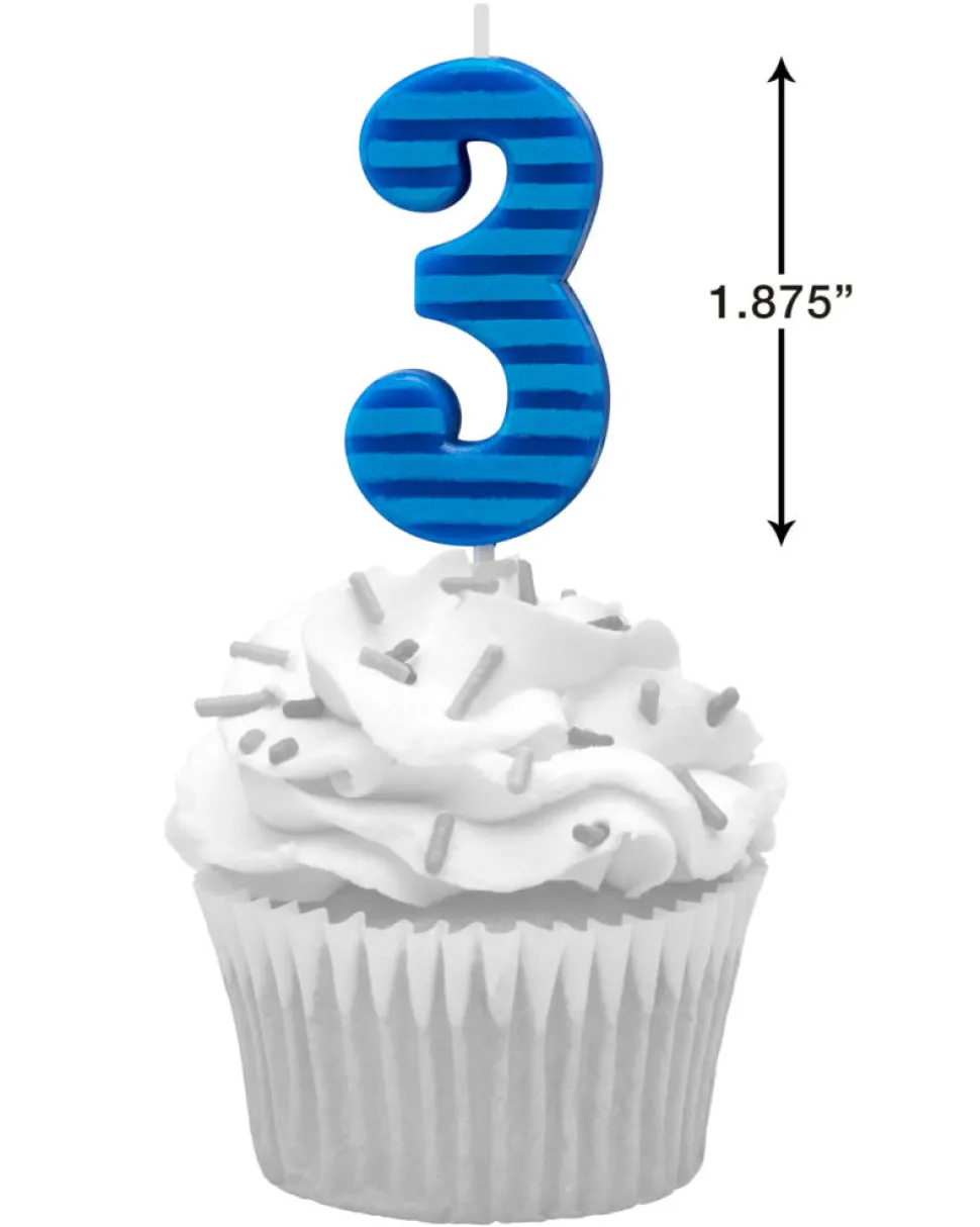 Blue Stripes Number Birthday Candles Pack, 10-Count
