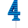 Blue Stripes Number 4 Birthday Candle, 1-Count