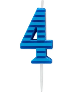 Blue Stripes Number 4 Birthday Candle, 1-Count
