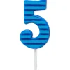 Blue Stripes Number 5 Birthday Candle, 1-Count