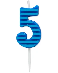 Blue Stripes Number 5 Birthday Candle, 1-Count