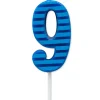 Blue Stripes Number 9 Birthday Candle, 1-Count