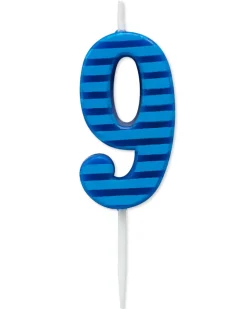 Blue Stripes Number 9 Birthday Candle, 1-Count
