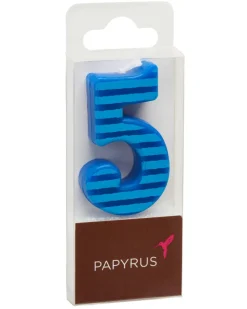 Blue Stripes Number 5 Birthday Candle, 1-Count