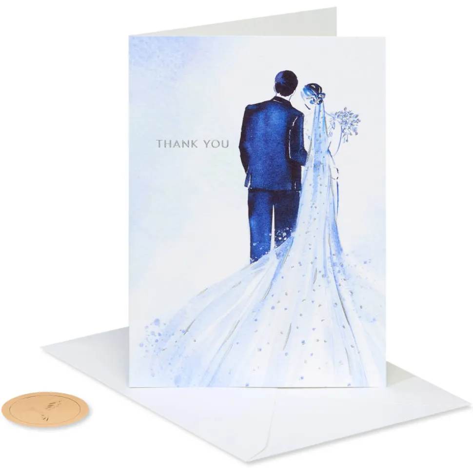 Bride and Groom Blank Wedding Thank You Cards, 12-Count