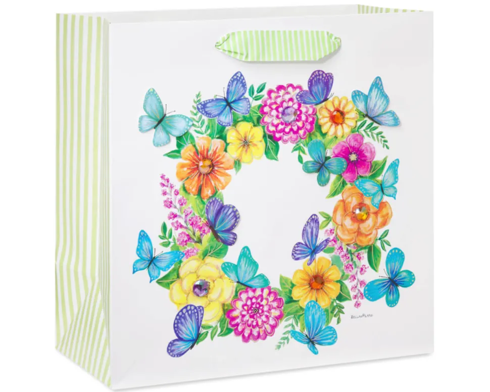 Butterflies and Floral Wreath Large Gift Bag – Designed by Bella Pilar, 1 Bag