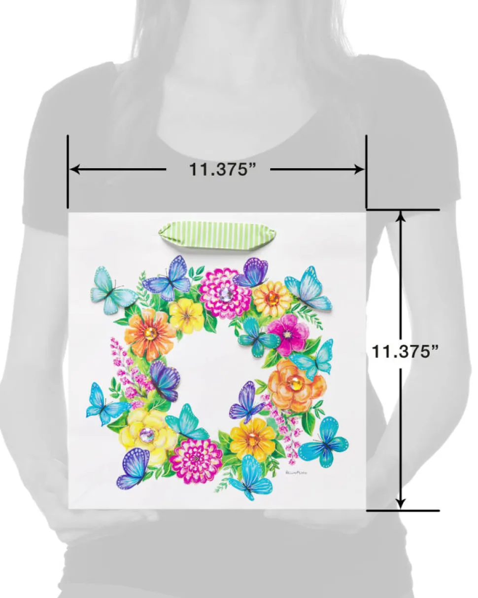 Butterflies and Floral Wreath Large Gift Bag – Designed by Bella Pilar, 1 Bag