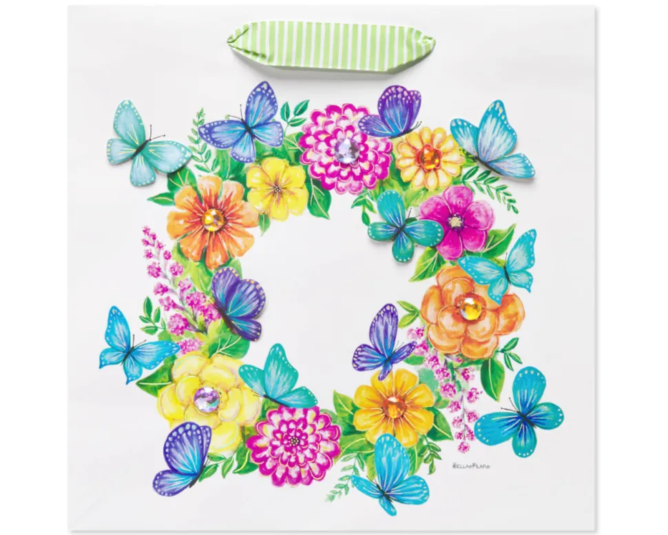 Butterflies and Floral Wreath Large Gift Bag – Designed by Bella Pilar, 1 Bag