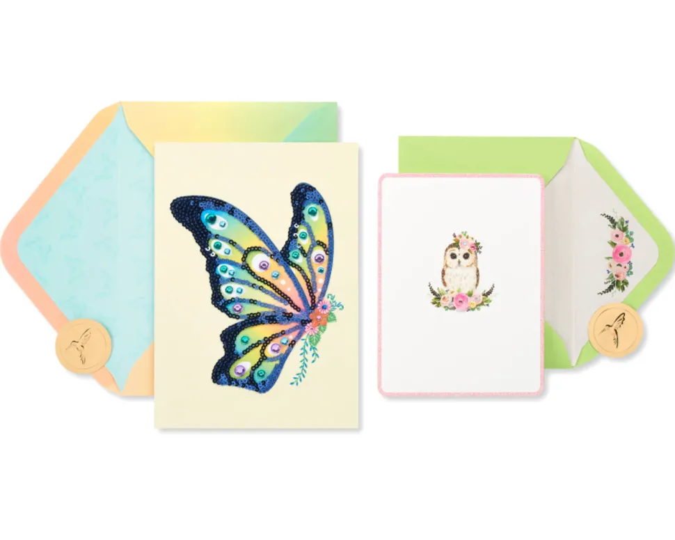 Butterfly and Owl Blank Greeting Card Bundle, 2-Count