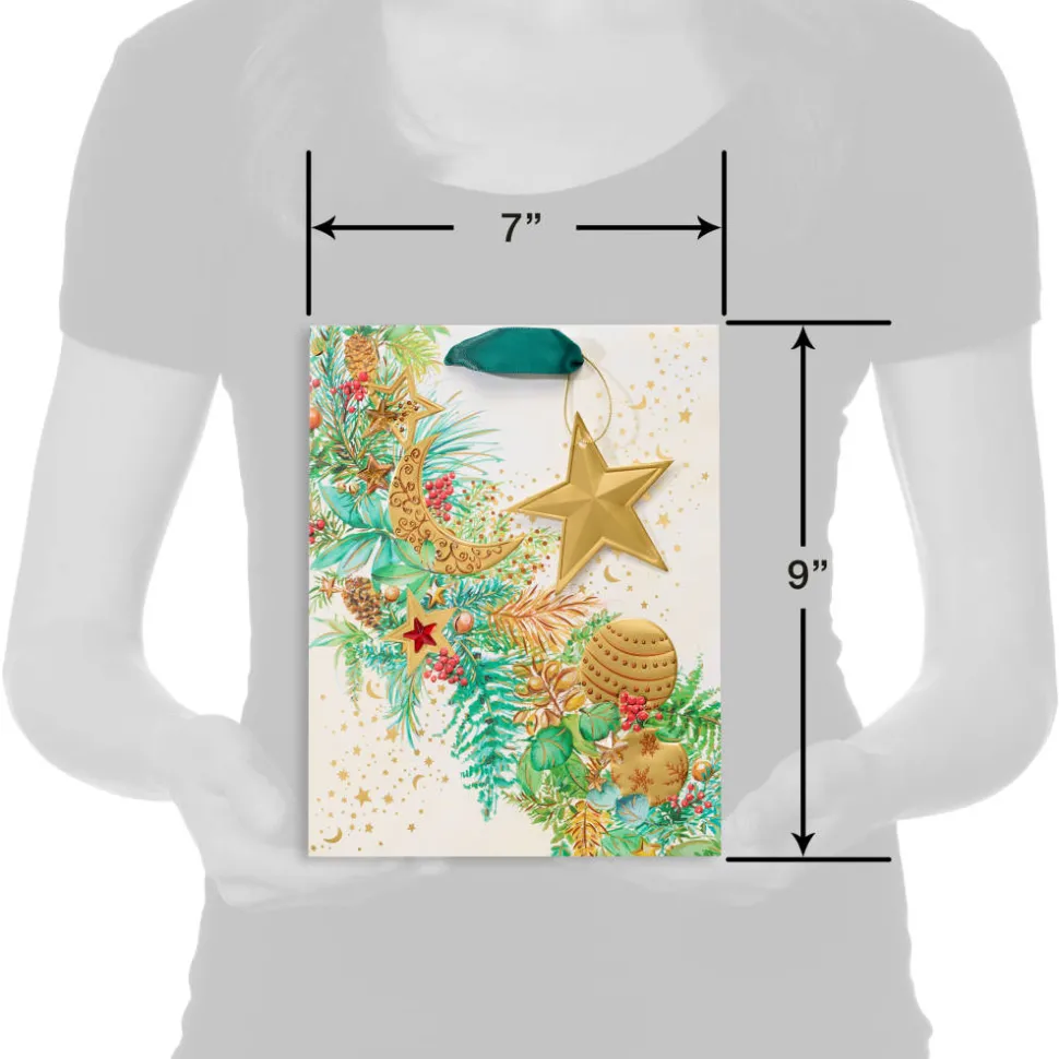 Celestial Evergreen 9″ Medium Christmas Gift Bag, Celestial Evergreen, 1 Bag