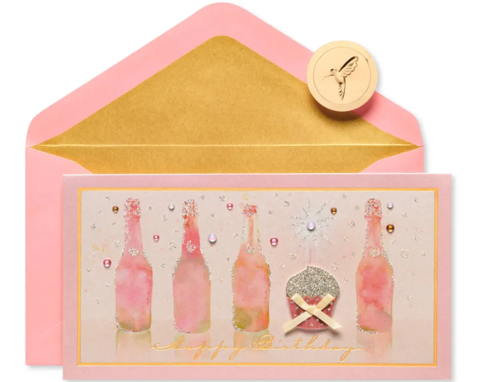 Champagne With Cupcake Birthday Greeting Card