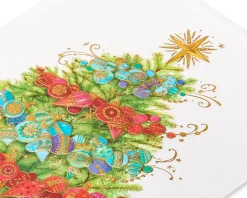 Christmas Tree with Holiday Ornaments Christmas Boxed Cards – Glitter-Free, 12-Count