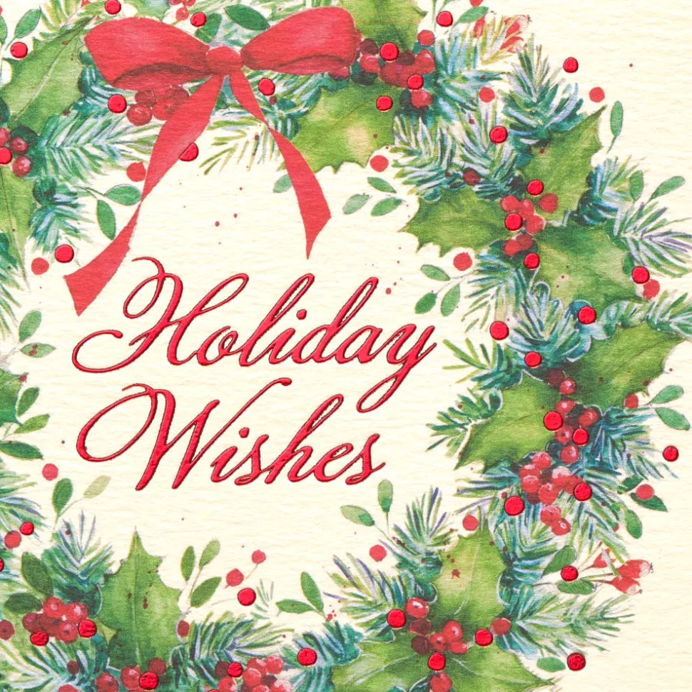 Christmas Wreath and Holiday Wishes Christmas Boxed Cards, 20-Count