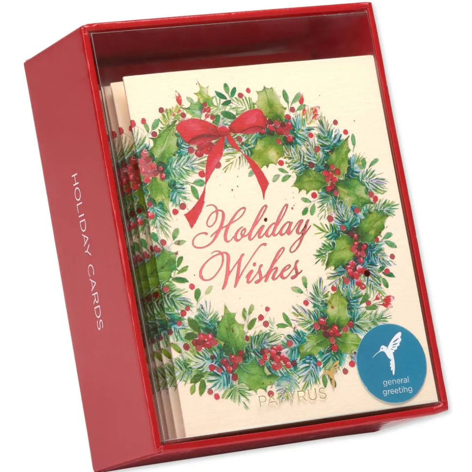 Christmas Wreath and Holiday Wishes Christmas Boxed Cards, 20-Count