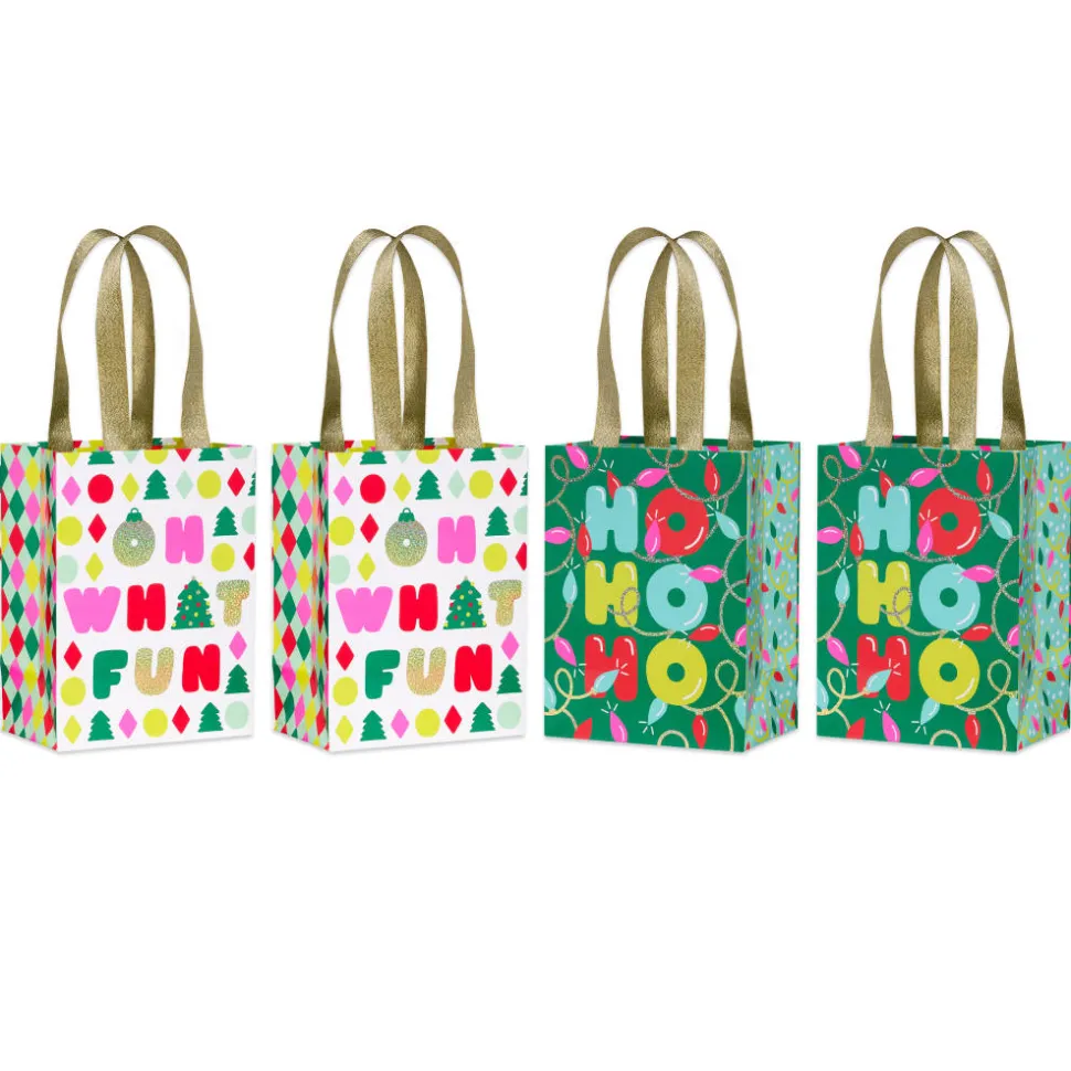Colorful Lights 8″ Medium Christmas Gift Bags, 4 Bags