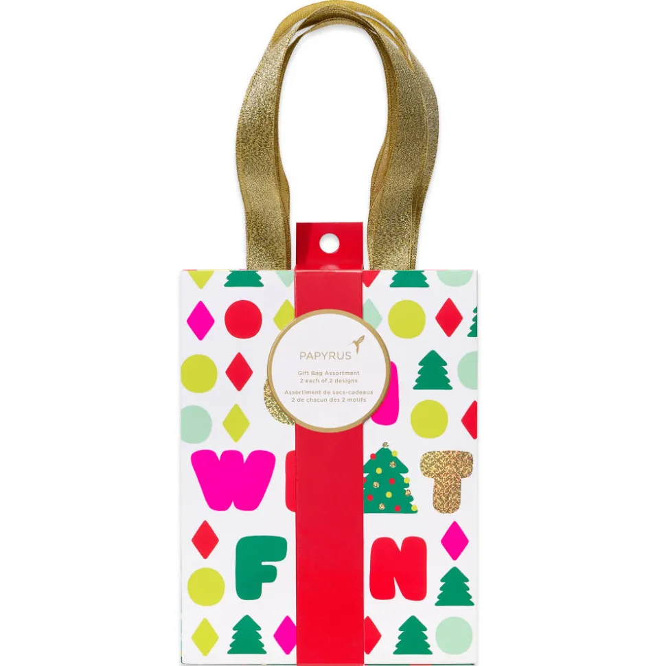 Colorful Lights 8″ Medium Christmas Gift Bags, 4 Bags