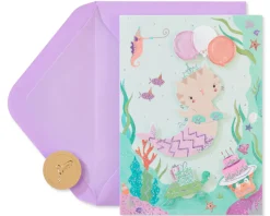 Critter Mermaid Birthday Greeting Card