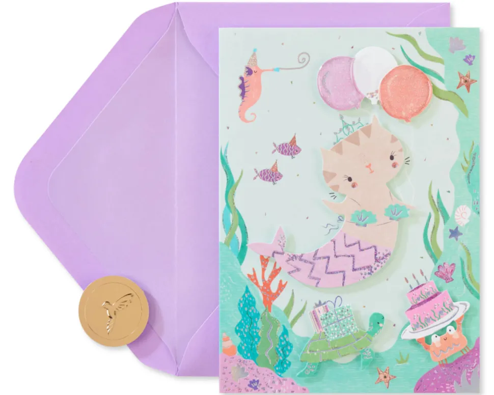 Critter Mermaid Birthday Greeting Card