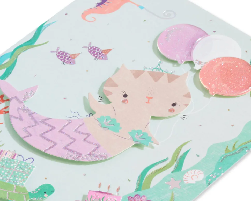 Critter Mermaid Birthday Greeting Card