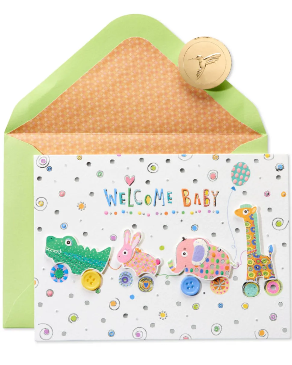 Critter Pull Along New Baby Greeting Card – Designed by House of Turnowsky