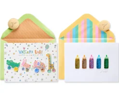 Critters and Bottles New Baby Cards, 2-Count