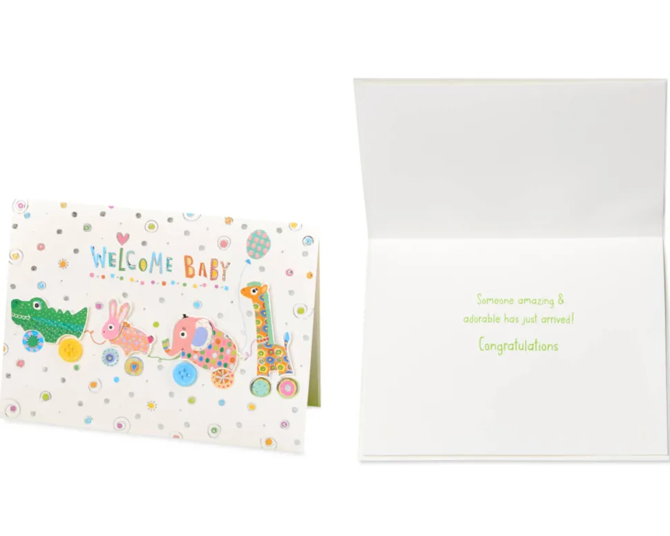 Critters and Bottles New Baby Cards, 2-Count