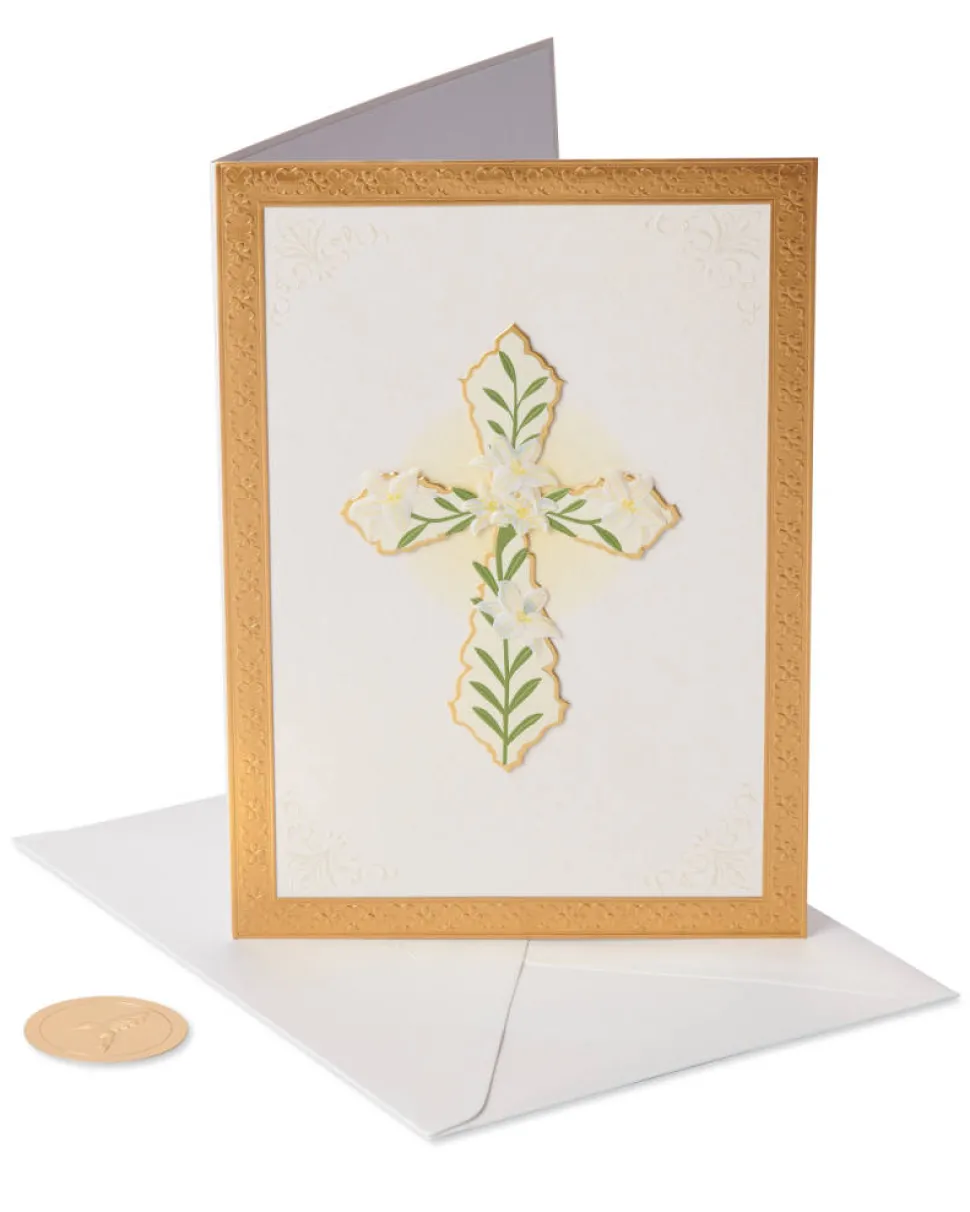 Cross With Flowers Religious Sympathy Greeting Card
