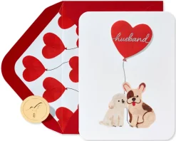 Dogs with Balloons Anniversary Greeting Card for Husband