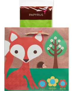 Eco Fox Medium Gift Bag with Retro Green Tissue Paper, 1 Gift Bag and 8 Sheets of Tissue Paper