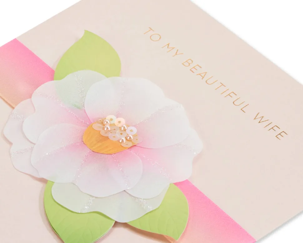 Elegant Pink Ombre Flower Birthday Greeting Card for Wife