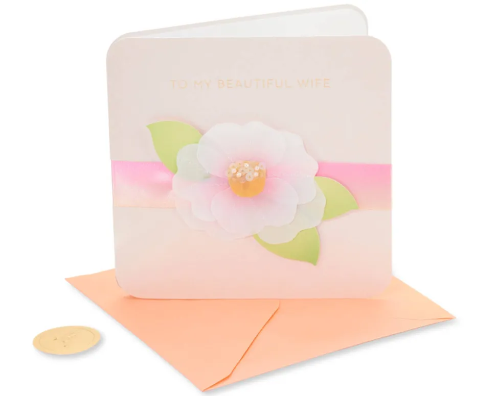 Elegant Pink Ombre Flower Birthday Greeting Card for Wife
