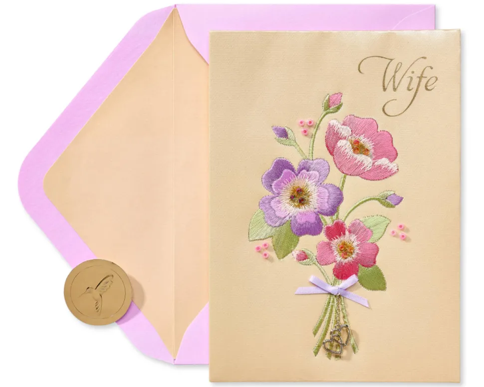 Embroidered Bouquet Birthday Greeting Card for Wife