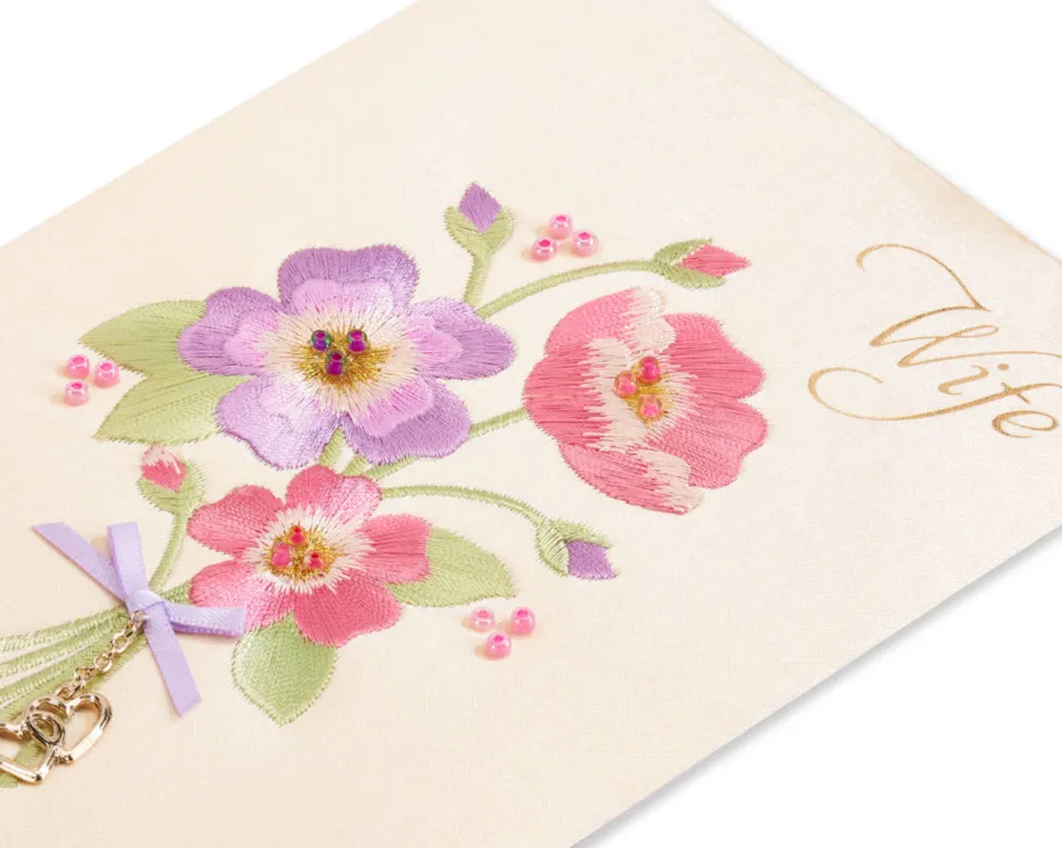 Embroidered Bouquet Birthday Greeting Card for Wife
