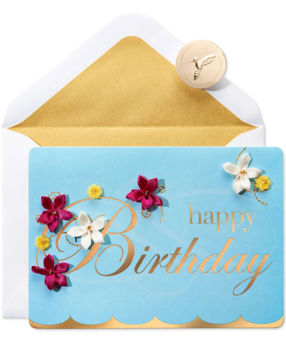 Embroidered Flower Lettering Birthday Greeting Card