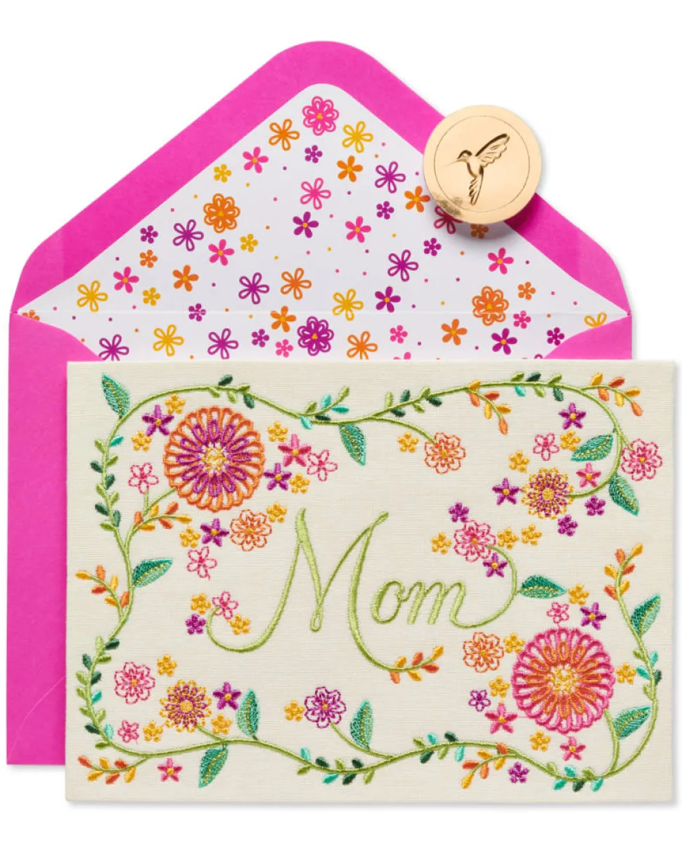 Embroidered with Flowers Birthday Greeting Card for Mom