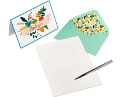 Floral Banner Thank You Boxed Blank Note Cards with Envelopes, 12-Count