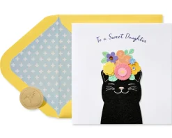Floral Cat Birthday Greeting Card