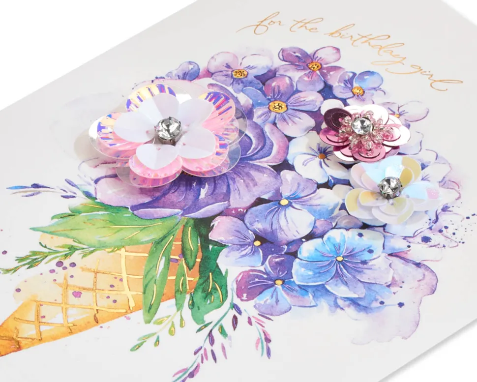 Floral Ice Cream Birthday Greeting Card