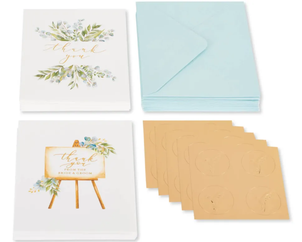 Floral Wedding Thank You Boxed Blank Note Cards with Envelopes, 20-Count