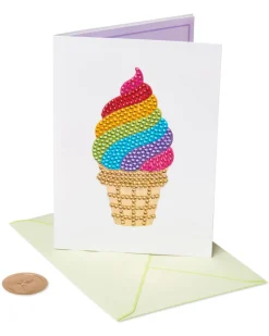Gemmed Ice Cream Cone Birthday Greeting Card