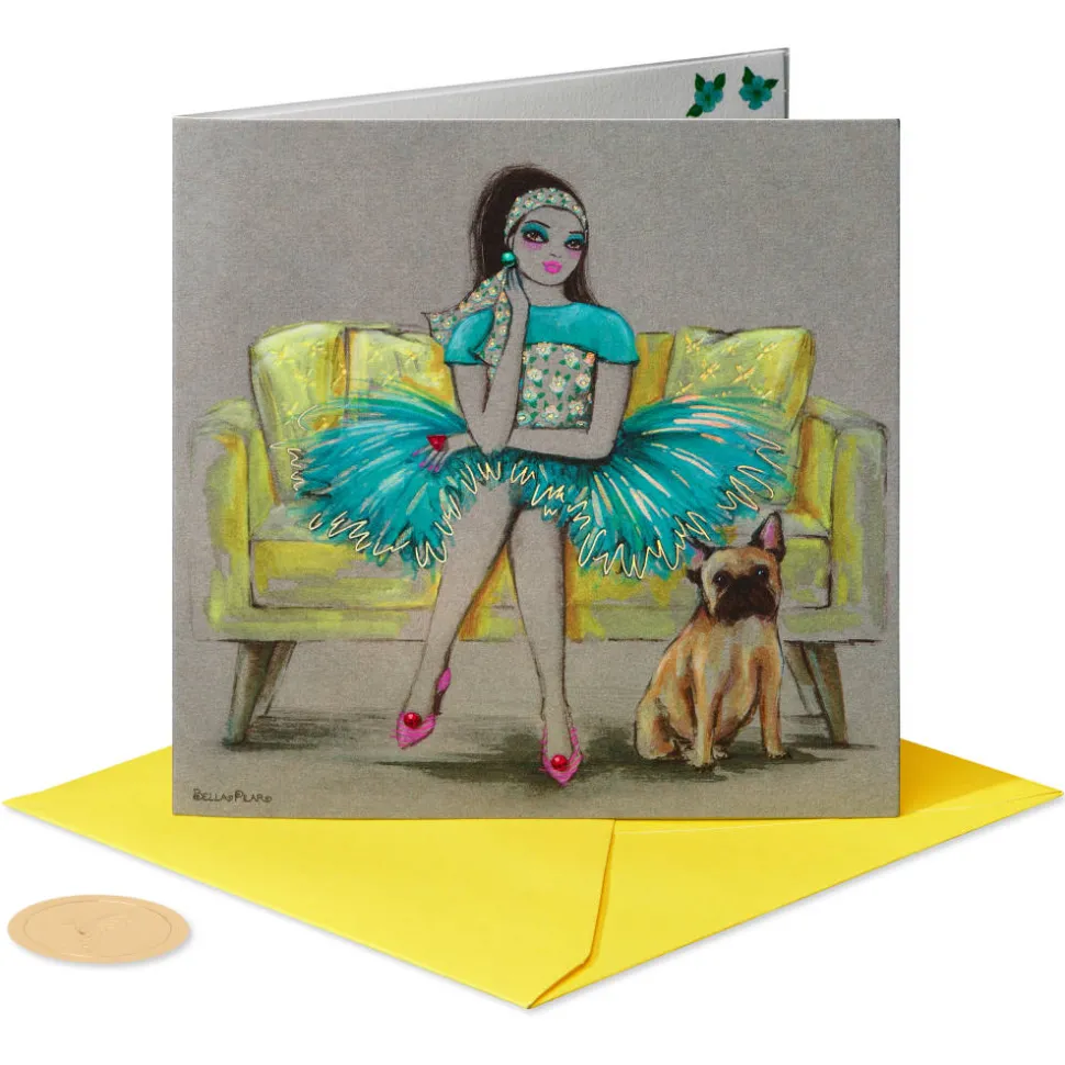 Girl & French Bulldog Blank Greeting Card – Designed by Bella Pilar