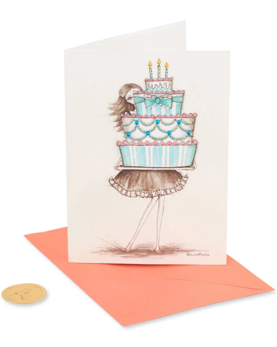 Girl Holding Cake Birthday Greeting Card- Designed by Bella Pilar