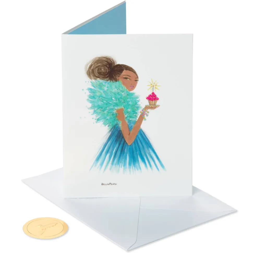 Girl Holding Cupcake Birthday Greeting Card- Designed by Bella Pilar