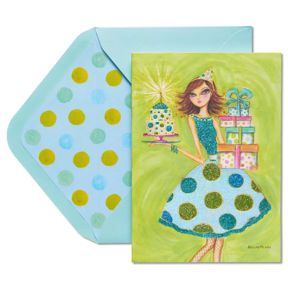 Girl in Polka Dot Dress Birthday Greeting Card- Designed by Bella Pilar